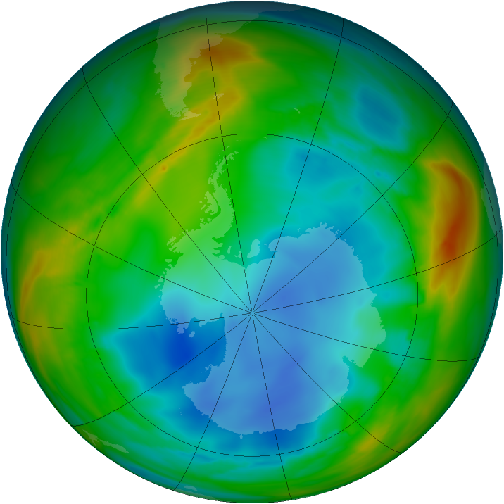 Antarctic ozone map for 24 July 2007